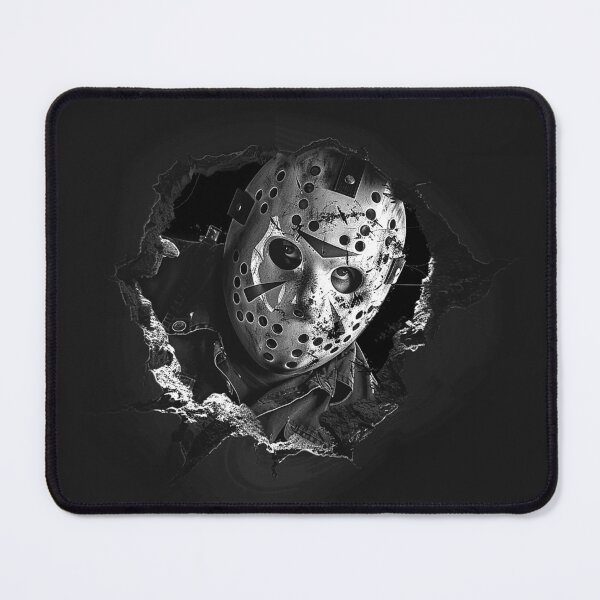 Item preview, Hockey Mask Slasher Breaking Through Wall Black and White Horror Art Design designed and sold by inkoutninja.