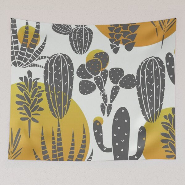 Item preview, Mid Century Modern Cactus Pattern Mustard Yellow Succulent Desert Art designed and sold by LYAN-STORE.