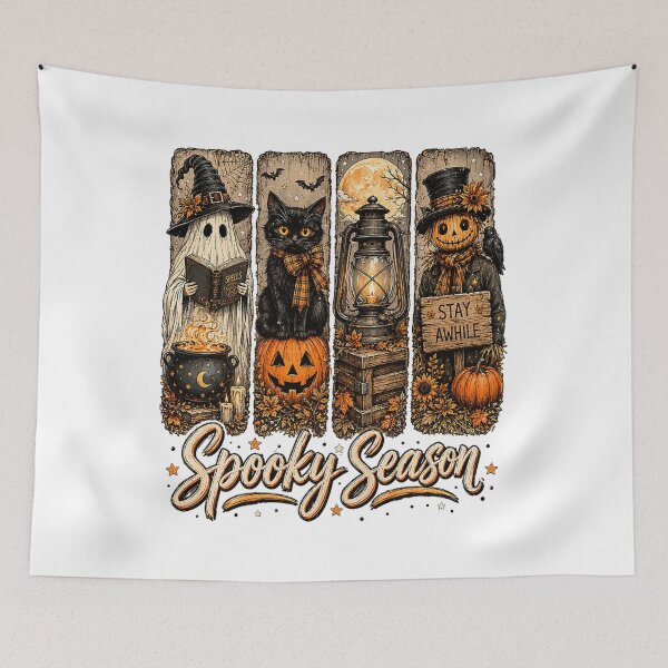 Item preview, Spooky Season Ghost Black Cat Pumpkin Vintage Halloween designed and sold by VioletNance.