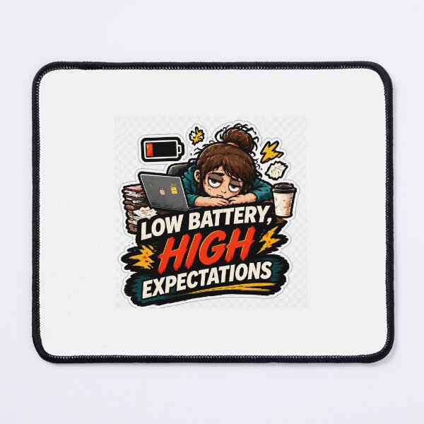 Item preview, Low Battery, High Expectations – Tired Worker Sticker designed and sold by PromptVaultArt.