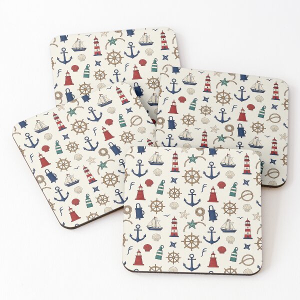 Item preview, Vintage Nautical Coastal Pattern – Anchors, Lighthouses & Sailboats designed and sold by ZanyPaintbrush.