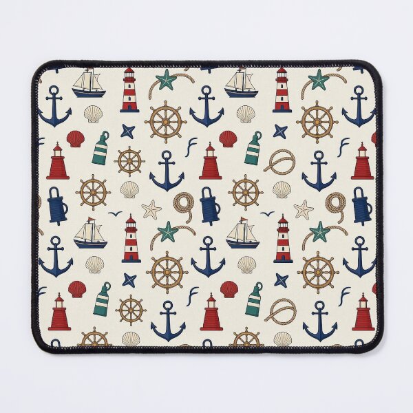 Item preview, Vintage Nautical Coastal Pattern – Anchors, Lighthouses & Sailboats designed and sold by ZanyPaintbrush.