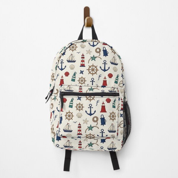 Item preview, Vintage Nautical Coastal Pattern – Anchors, Lighthouses & Sailboats designed and sold by ZanyPaintbrush.