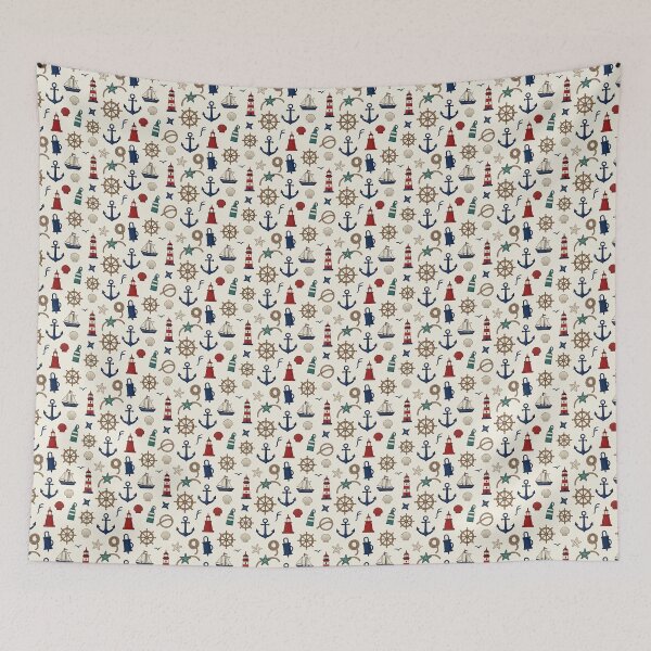 Item preview, Vintage Nautical Coastal Pattern – Anchors, Lighthouses & Sailboats designed and sold by ZanyPaintbrush.