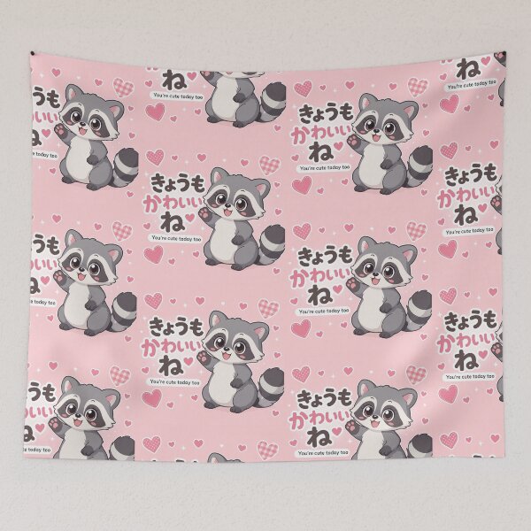 Item preview, Chibi Raccoon Japanese 'you're cute today too' design cute kawaii designed and sold by Vintage Designs +.