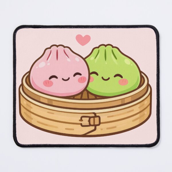 Item preview, Kawaii Squishy Dumpling Love Pair – Pink & Green designed and sold by EmeraldeaArt.
