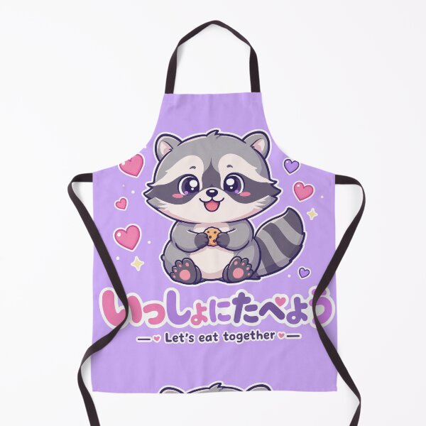 Item preview, Chibi Raccoon Japanese 'let's eat together' design cute kawaii designed and sold by Vintage Designs +.