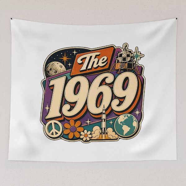 Item preview, Vintage 1969 Retro Space Birthday Graphic designed and sold by RedCircleArt.