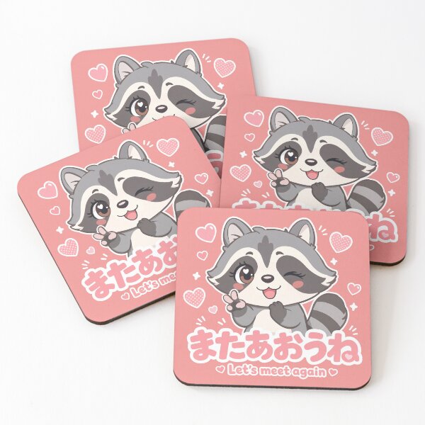 Item preview, Chibi Raccoon Japanese 'let's meet again' design cute kawaii designed and sold by Vintage Designs +.
