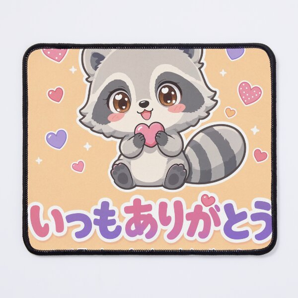 Item preview, Chibi Raccoon Japanese 'Thank you for always being there' design cute kawaii designed and sold by Vintage Designs +.