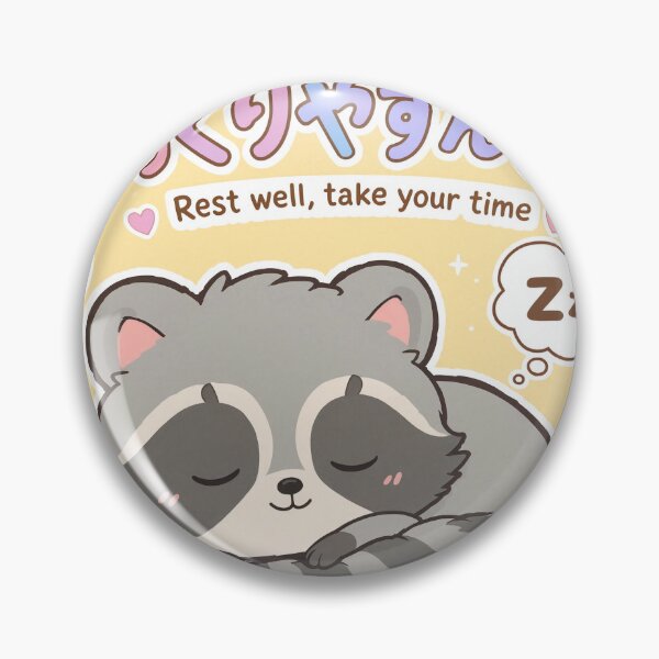 Item preview, Chibi Raccoon Japanese 'Rest well, take your time' design cute kawaii designed and sold by Vintage Designs +.
