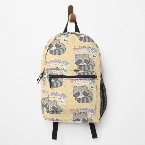 Item preview, Chibi Raccoon Japanese 'Rest well, take your time' design cute kawaii designed and sold by Vintage Designs +.