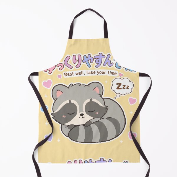 Item preview, Chibi Raccoon Japanese 'Rest well, take your time' design cute kawaii designed and sold by Vintage Designs +.