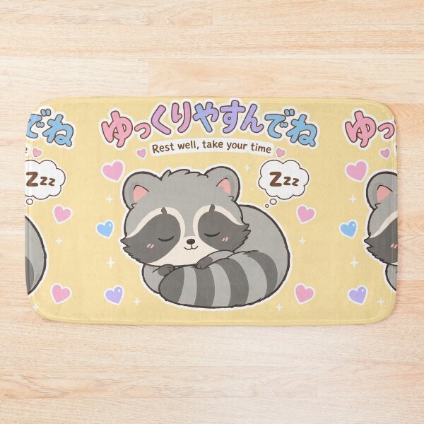 Item preview, Chibi Raccoon Japanese 'Rest well, take your time' design cute kawaii designed and sold by Vintage Designs +.