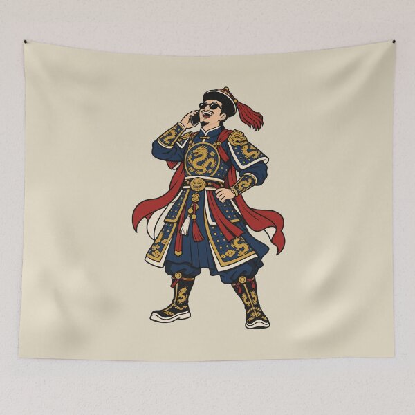 Item preview, Emperor on the Phone – Qing Dynasty Dragon Robe Humor designed and sold by KungPowUnicorn.