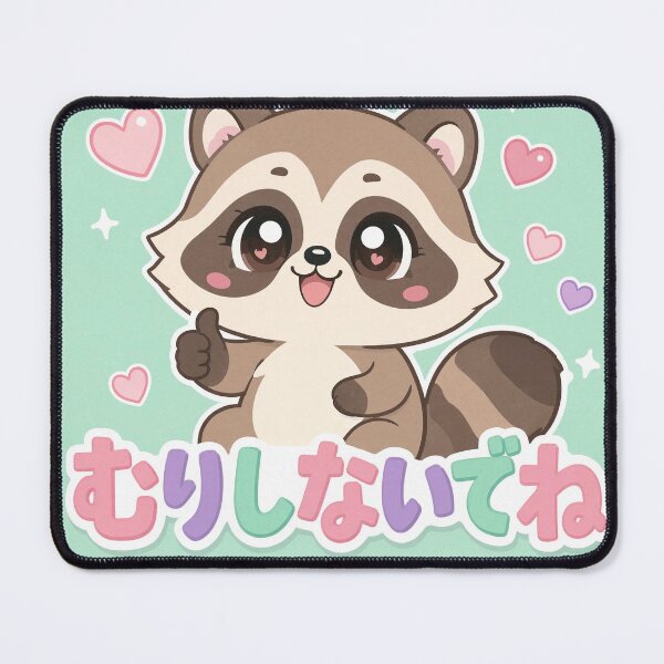 Item preview, Chibi Raccoon Japanese 'Don't push yourself too hard' design cute kawaii designed and sold by Vintage Designs +.