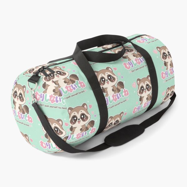 Item preview, Chibi Raccoon Japanese 'Don't push yourself too hard' design cute kawaii designed and sold by Vintage Designs +.