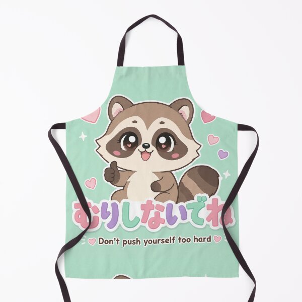 Item preview, Chibi Raccoon Japanese 'Don't push yourself too hard' design cute kawaii designed and sold by Vintage Designs +.