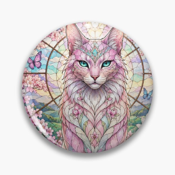 Item preview, The Guardian of Spring – Mystical Cat in Stained Glass designed and sold by Pixel Otaku Gallery.