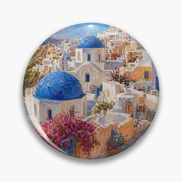 Item preview, Santorini Coastal Village Mediterranean Painting designed and sold by ArtAmbience.