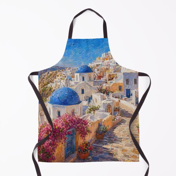 Item preview, Santorini Coastal Village Mediterranean Painting designed and sold by ArtAmbience.