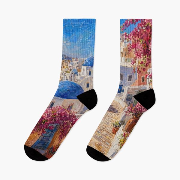 Item preview, Santorini Coastal Village Mediterranean Painting designed and sold by ArtAmbience.