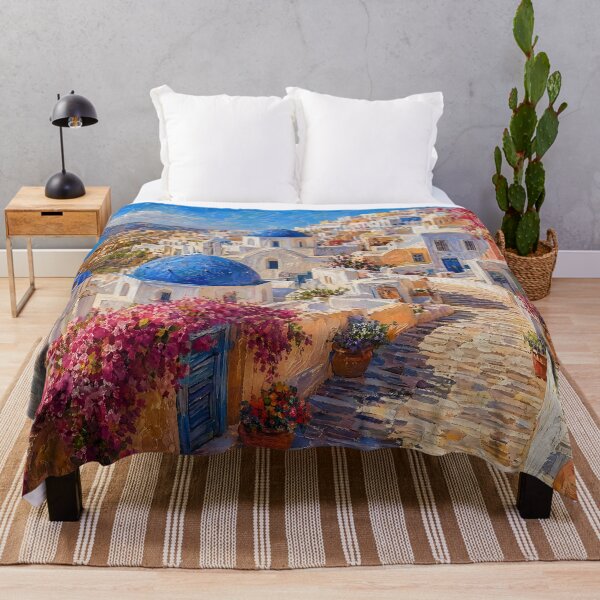 Item preview, Santorini Coastal Village Mediterranean Painting designed and sold by ArtAmbience.