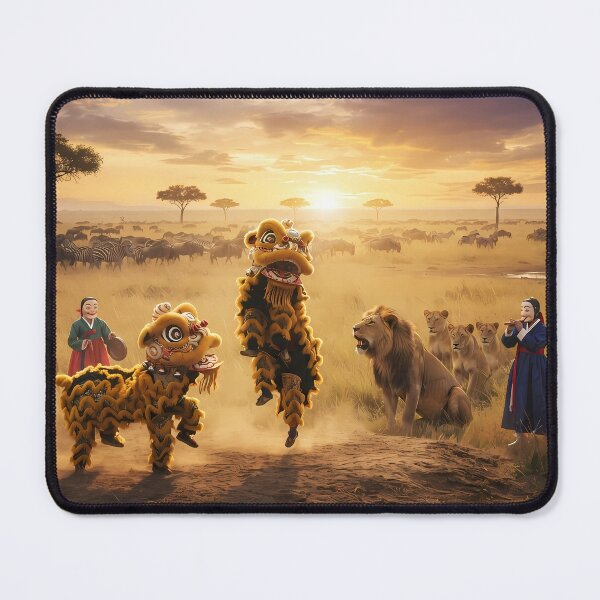 Item preview, Korean Traditional Bukcheong Lion Dance at Serengeti Safari Art Print, Wildlife Cultural Fusion Design designed and sold by SOOstudio73.