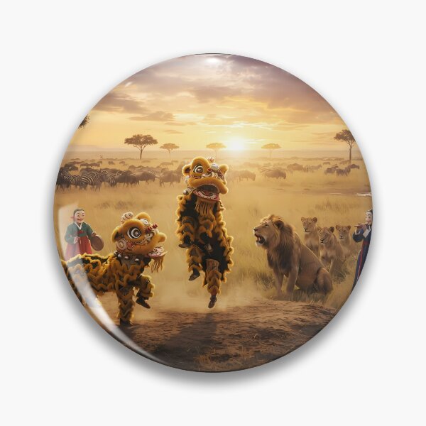 Item preview, Korean Traditional Bukcheong Lion Dance at Serengeti Safari Art Print, Wildlife Cultural Fusion Design designed and sold by SOOstudio73.