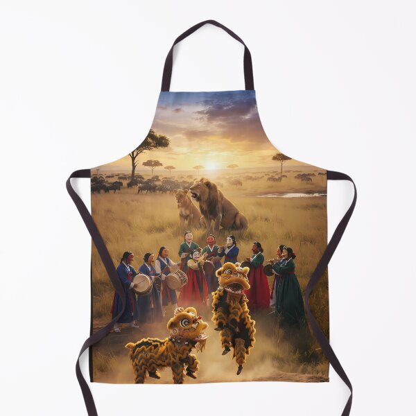Item preview, Korean Traditional Bukcheong Lion Dance at Serengeti Safari Art Print, Wildlife Cultural Fusion Design designed and sold by SOOstudio73.