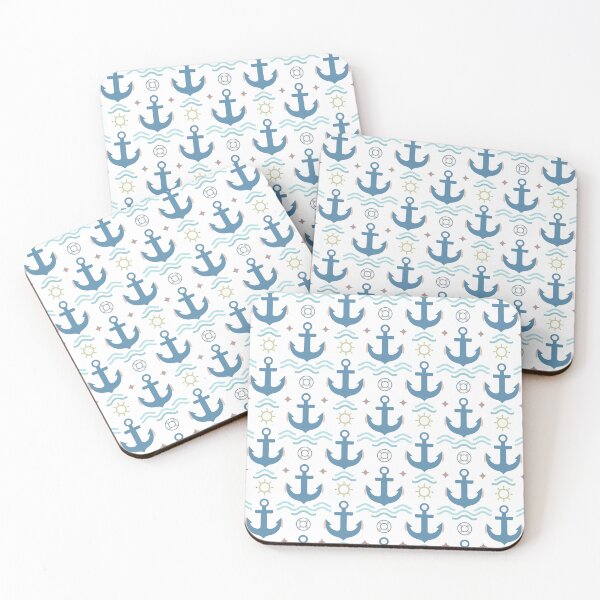 Item preview, Pastel Nautical Coastal Decor | Anchor & Ocean Waves Pattern designed and sold by Mellowtint Studio.