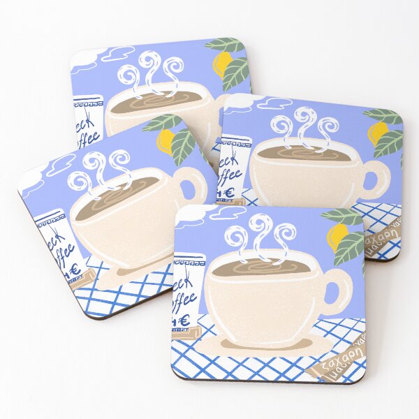 Item preview, Greek coffee cute cup with lemon tree cozy scene designed and sold by KaroLeenaDesign.