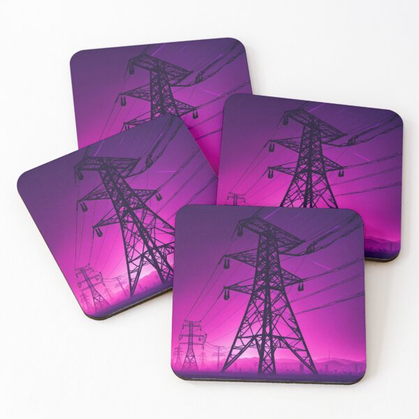 Item preview, Electricity Pylon Tower Purple Synthwave Night designed and sold by Pylon-Bureau.