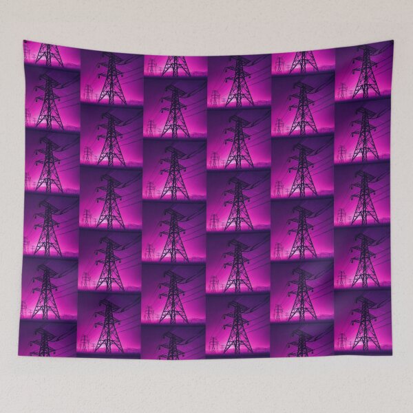 Item preview, Electricity Pylon Tower Purple Synthwave Night designed and sold by Pylon-Bureau.