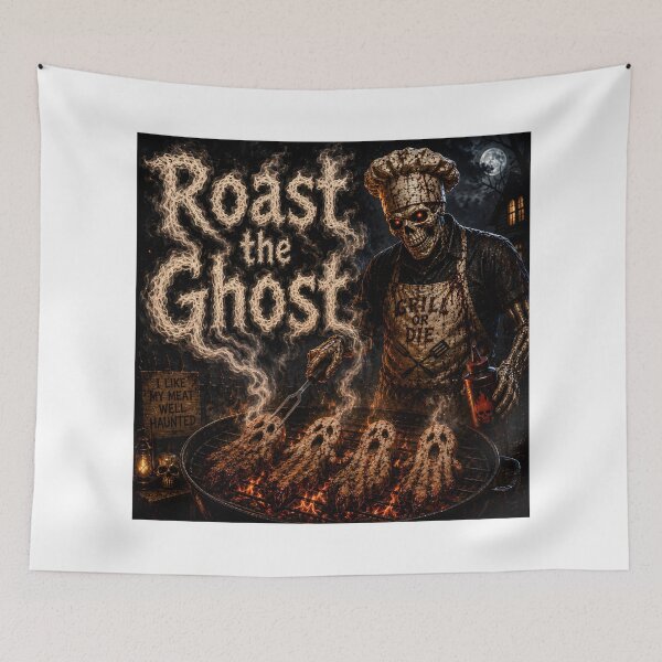 Item preview, Roast the Ghost - Funny Skeleton Chef BBQ Halloween Horror Comedy designed and sold by HorrorWorldWeb.