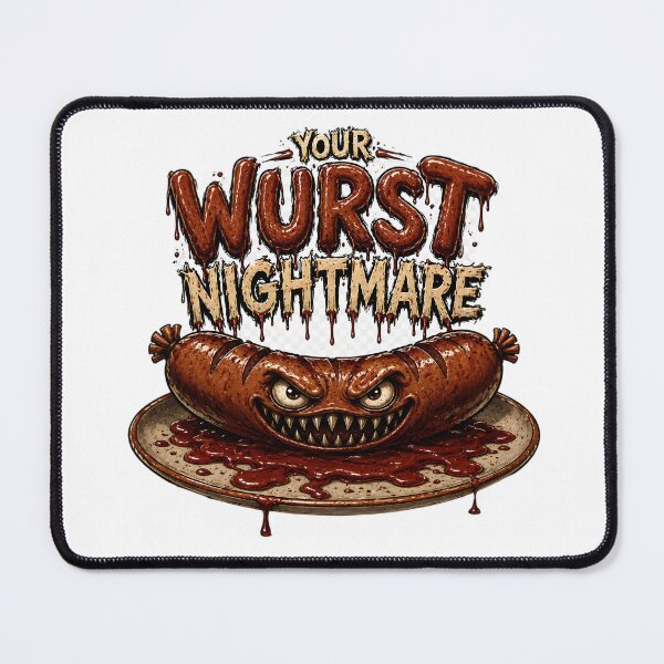 Item preview, Your Wurst Nightmare - Scary Sausage Monster Funny Horror Print designed and sold by HorrorWorldWeb.