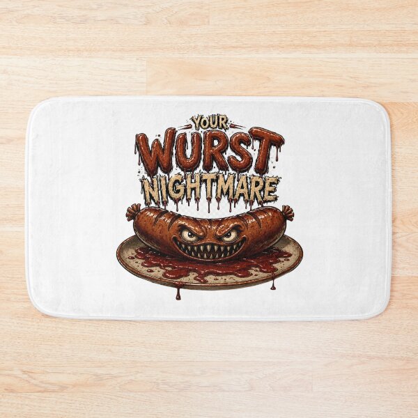 Item preview, Your Wurst Nightmare - Scary Sausage Monster Funny Horror Print designed and sold by HorrorWorldWeb.