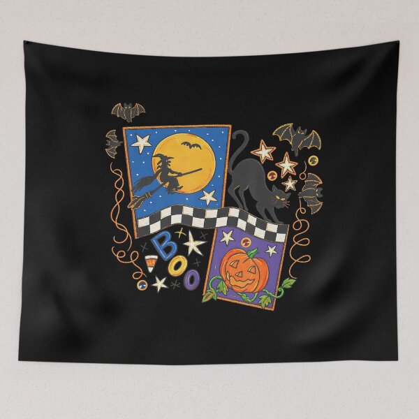 Item preview, Retro Halloween Black Cat Witch Moon Pumpkin Collage designed and sold by VioletNance.