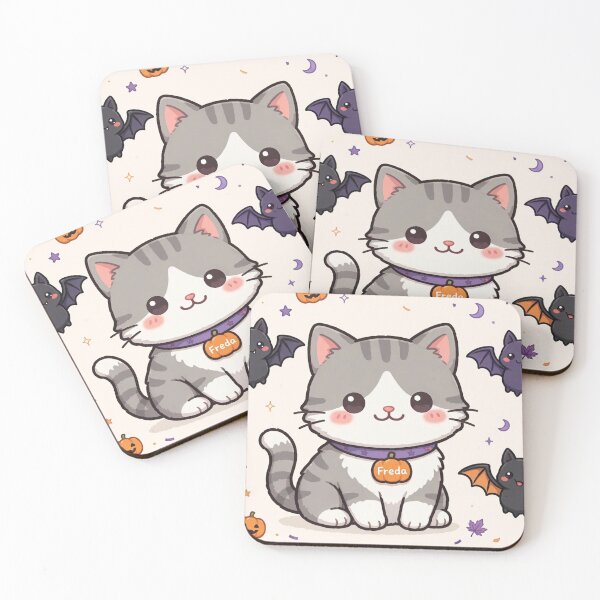 Item preview, Freda Cute Halloween Kitten with Bats Albo: Kawaii Freda Cat Spooky Cute Night designed and sold by MAISON SYLVIE.