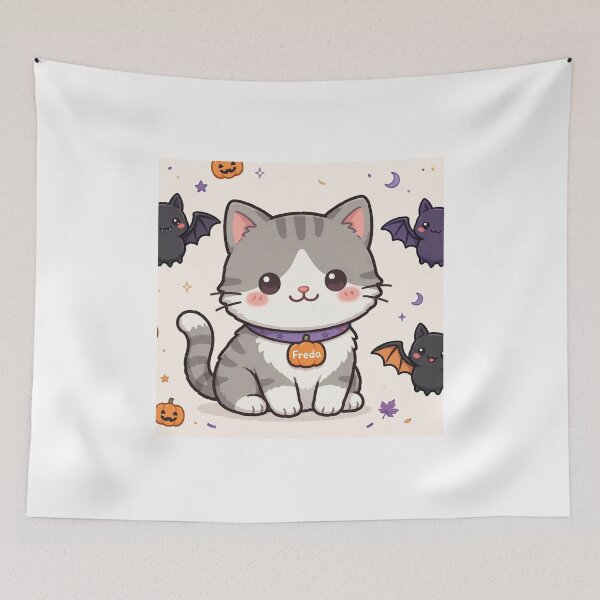 Item preview, Freda Cute Halloween Kitten with Bats Albo: Kawaii Freda Cat Spooky Cute Night designed and sold by MAISON SYLVIE.