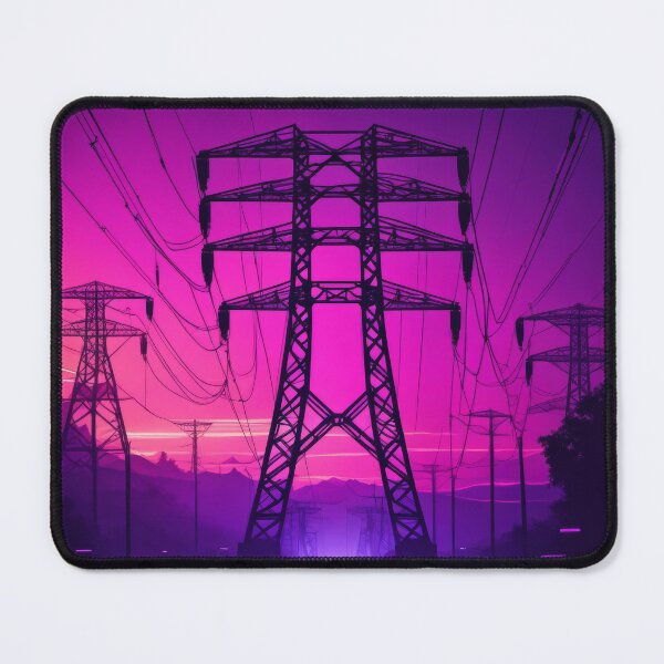 Item preview, Electricity Pylon Highway Synthwave Sunset Landscape designed and sold by Pylon-Bureau.