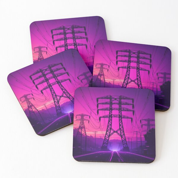 Item preview, Electricity Pylon Highway Synthwave Sunset Landscape designed and sold by Pylon-Bureau.