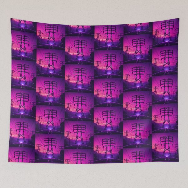 Item preview, Electricity Pylon Highway Synthwave Sunset Landscape designed and sold by Pylon-Bureau.