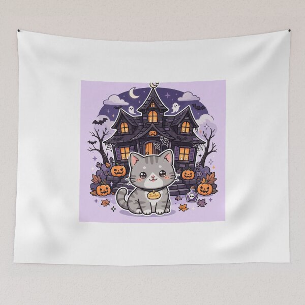 Item preview, Cute Cat at Haunted House Halloween Kawaii Albo: Kawaii Kitten Spooky Haunted House designed and sold by MAISON SYLVIE.