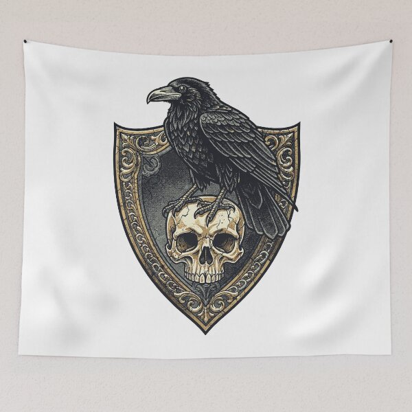 Item preview, Ornate Gothic Raven Skull Symbol Shield designed and sold by Romgora.