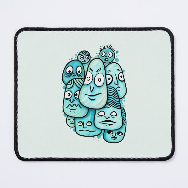 Item preview, Grumpy Blob Faces - Quirky Turquoise Character Art designed and sold by lalatrash.