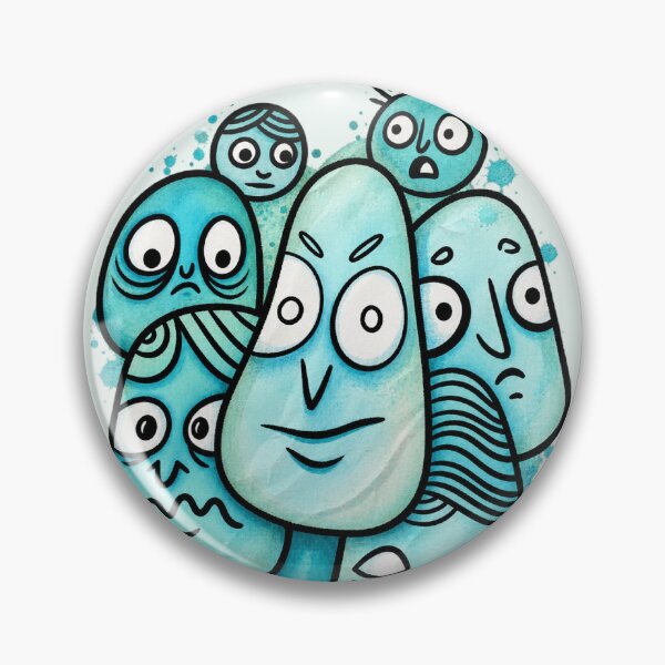 Item preview, Grumpy Blob Faces - Quirky Turquoise Character Art designed and sold by lalatrash.