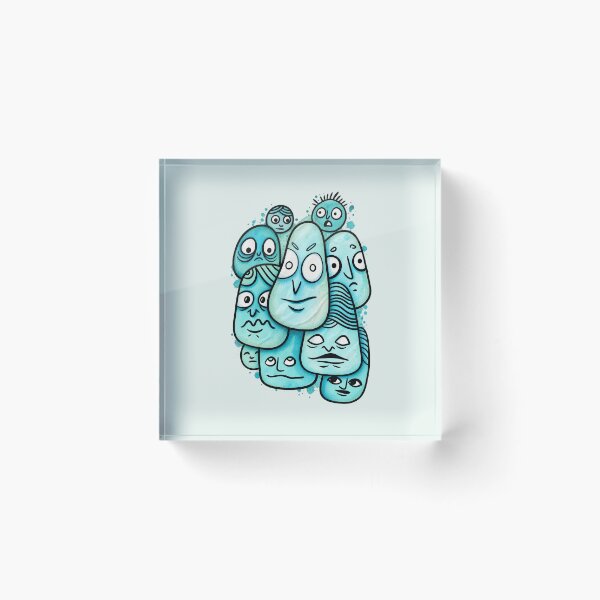 Item preview, Grumpy Blob Faces - Quirky Turquoise Character Art designed and sold by lalatrash.