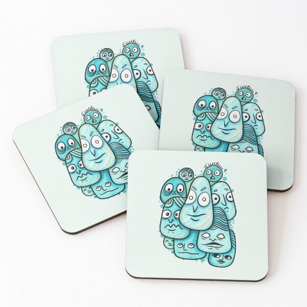 Item preview, Grumpy Blob Faces - Quirky Turquoise Character Art designed and sold by lalatrash.
