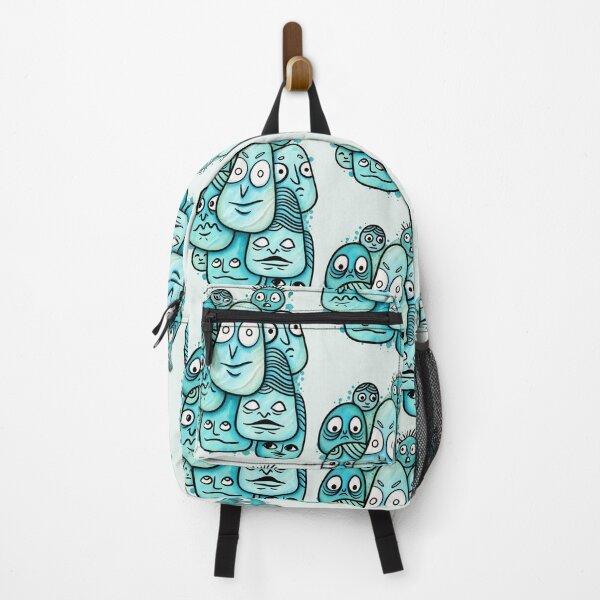Item preview, Grumpy Blob Faces - Quirky Turquoise Character Art designed and sold by lalatrash.